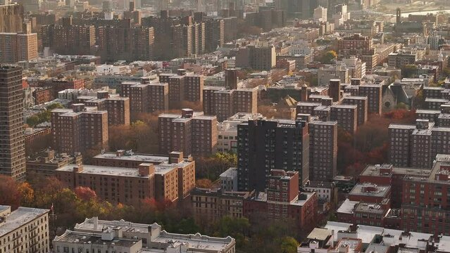 Aerial shot of a St. Nicholas Houses in Harlem, New York.