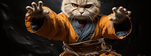 Kung-fu cat solid background