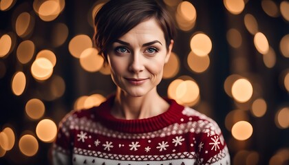 portrait of a woman with short hair new year - obrazy, fototapety, plakaty