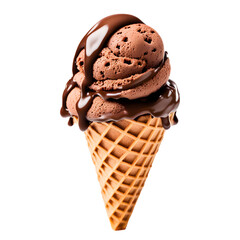 Chocolate Ice Cream Cone Isolated on Transparent Background - obrazy, fototapety, plakaty