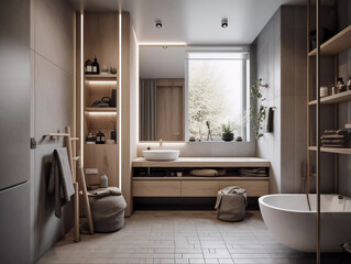 Fototapeta na wymiar Contemporary Bliss: Dive into the Serenity of a Modern Bathroom Sanctuary!