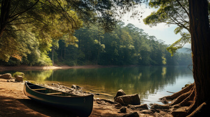 Quiet rest by the forest for canoeist