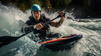 Fototapeta na wymiar Canoeist's turn water swirls paddle