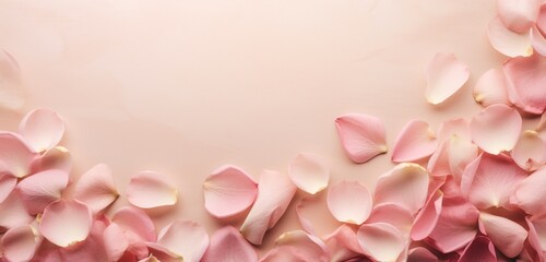 an image of scattered rose petals on a soft, pastel-colored background, creating an atmosphere of romance. on the image to insert a personalized Valentine's Day greeting.