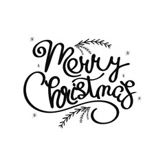 Hand Drawn Merry Christmas Text Vector Design.