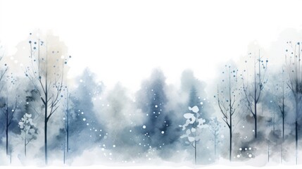 Winter Time in Nature: Watercolor Forest in Blue and Grey AI Generated