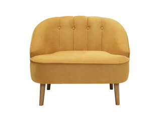 yellow fabric sofa isolated on white background, front view
