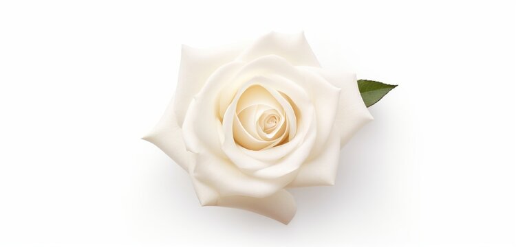 Craft an image highlighting the beauty of a white rose from above, set against an isolated white background.