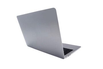 Back view of Modern slim design laptop silver grey color on transparent background png