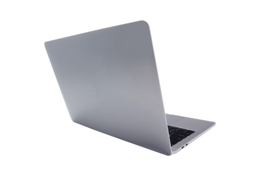 Back view of Modern slim design laptop silver grey color on transparent background png