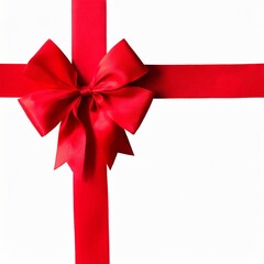 Red ribbon bow on white silk satin glitter gift