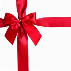 Red ribbon bow on white silk satin glitter gift