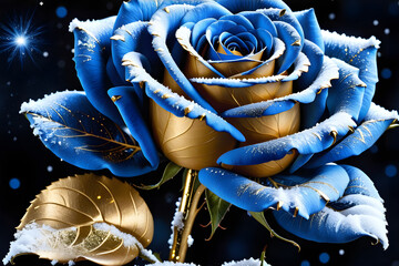 Rose bleu et dorée - fleur