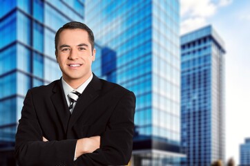 Fototapeta premium Portrait of successful boss businessman outside office