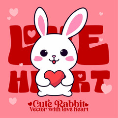 Valentine’s Day Festivity with a Charming Bunny and Heart: Cartoon Vector Artwork