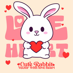 Cartoon Vector Illustration of a Cute Rabbit with Heart: Valentine’s Day Celebration