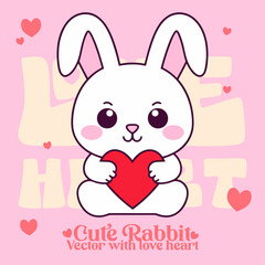 Cartoon Vector Depiction of Valentine’s Day Revelry with a Lovable Rabbit and Heart