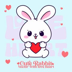Cartoon Vector Rendering of a Cute Rabbit with Heart at a Valentine’s Day Soiree