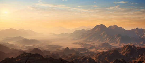 Mount Sinai, situated in Egypt's Sinai Peninsula, offers a breathtaking view at dawn. It is also known as Jebel Musa, associated with the Ten Commandments and Moses.