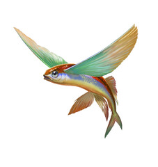 Flying fish jumping and flying on white. Fish realistic isolated illustration. - 684835610