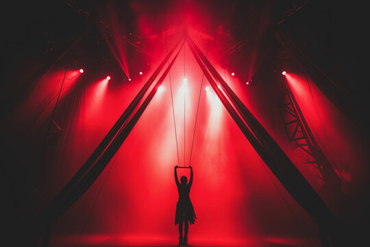 Mesmerizing Circus Act. Elegantly Poised Girl Reaches with Grace for Trapeze - Authentic Circus Prop