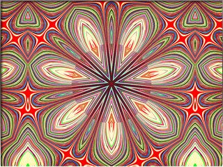 Abstract, 3d Floral Design, with Pale Green, and Red, within a Border