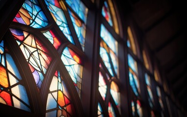 Stained glass window with light streaming through, creating a spiritual atmosphere - Powered by Adobe