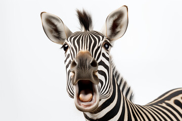 funny zebra with surprised face - obrazy, fototapety, plakaty