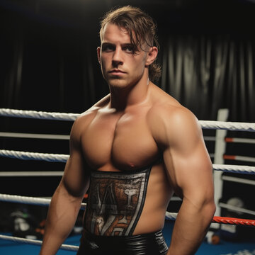 Pro wrestler, with big painting on his abs.