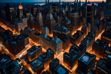 drone photography with a photograph of Park Avenue in New York city made in twiligh