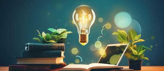 Bright light bulb on the open book for smart idea learning concept.