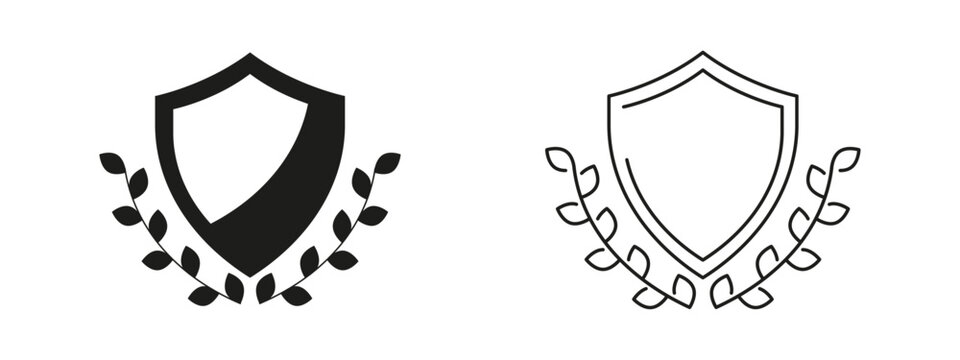 Shield with laurel vector icon. Royal quality of security flat and outline icons.
