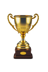 First place gold trophy cup isolated on free PNG background. Illustration. Classic cup.