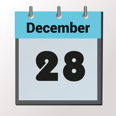 vector calendar page with date December 28, light colors