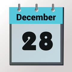 vector calendar page with date December 28, light colors