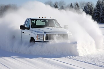 Winter ready snow plow pickup trucks prepared for battling inclement weather with ease - obrazy, fototapety, plakaty