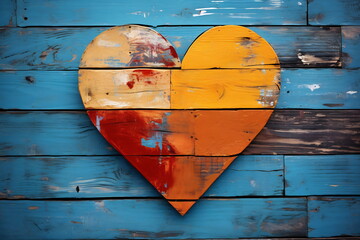 Vivid heart on wooden background - Powered by Adobe