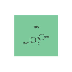 TBG molecular structure, skeletal formula diagram on blue background. Scientific EPS10 vector illustration.