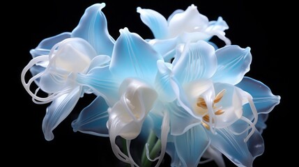 beautiful bioluminescent white orchid flower, copy space, 16:9