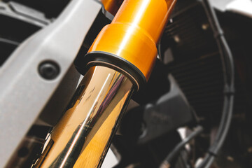 Motorcycle suspension. Fork dust seal detail.