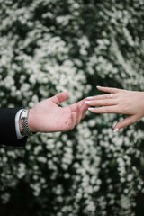 Wedding rings. It's time for a new beginning. Wedding rings on the hand.