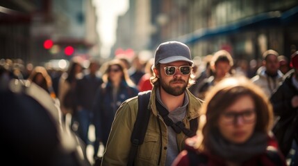 Anonymous Man Walking a Crowded Street