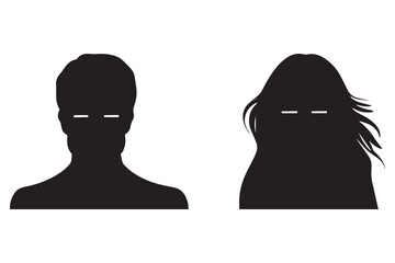 A vector illustration depicting male and female face silhouettes or icons, serving as avatars or profiles for unknown or anonymous individuals. The illustration portrays a man and a woman portrait. - obrazy, fototapety, plakaty