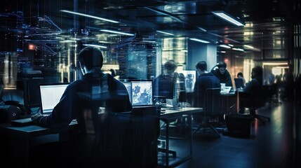 people in data center monitoring computer terminals