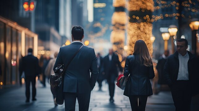 Business People Walking Downtown A Street In The City, Blurred Background, Commercial Photography,  