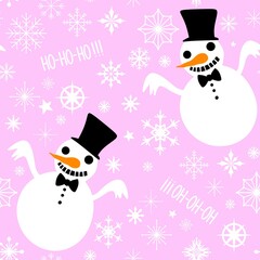 Cartoon winter ice seamless snowman and snowflakes pattern for Christmas packaging and new year