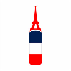 Bottle logo design with Eiffel Tower concept and French flag colors.