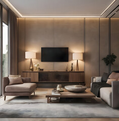 modern living room.Created with Generative Ai technology