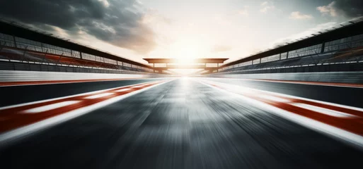 Gartenposter F1 race track circuit road with motion blur and grandstand stadium for Formula One racing © Summit Art Creations