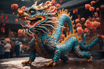 Blue Chinese Dragon symbol of 2024. Chinese New Year